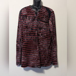 Men's Oxygen Denim Original Long Sleeve 3 Button T-shirt Black and Red Size XL